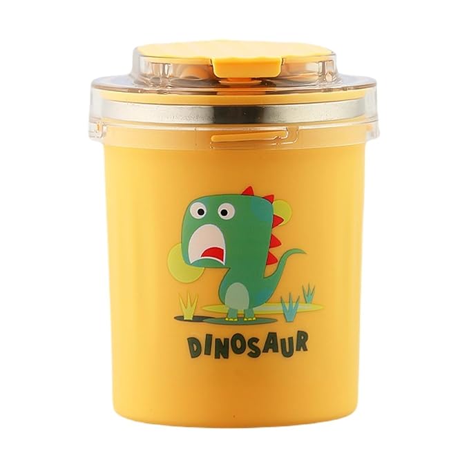 Dinosaur Cartoon Themed 304 Stainless Steel Vacuum Mug with Lid, Spoon and Straw Double Wall Thermal Insulated Traveling Cup for Hot and Cold Milk Coffee Tea Soup (530 ML, 4 color)