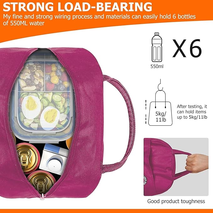 Lunch Box Bag, Lunch Bag with Insulated Material for Women, Man, Office, School, College, Beach, Picnic, Fishing, Hiking Travel, Cooler Tote Bag (5 Color options)