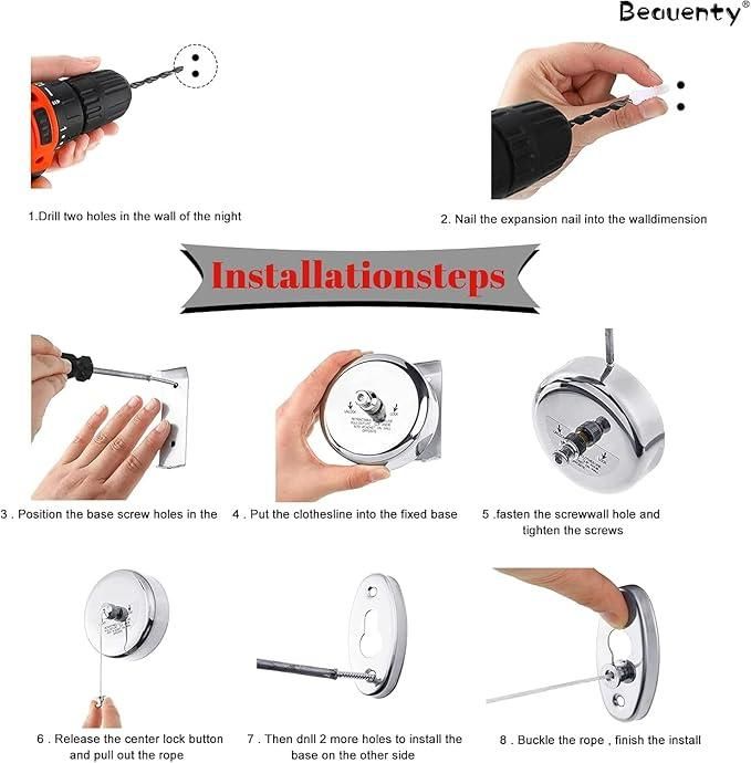 Retractable Stainless Steel Clothesline (with rope string)