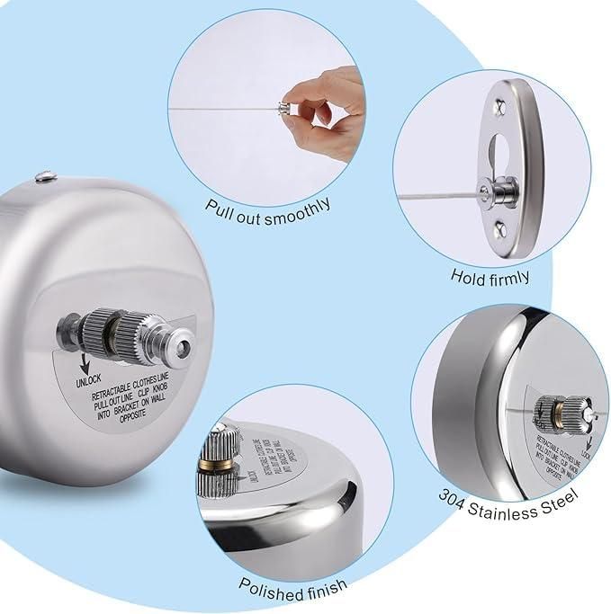 Retractable Stainless Steel Clothesline (with rope string)