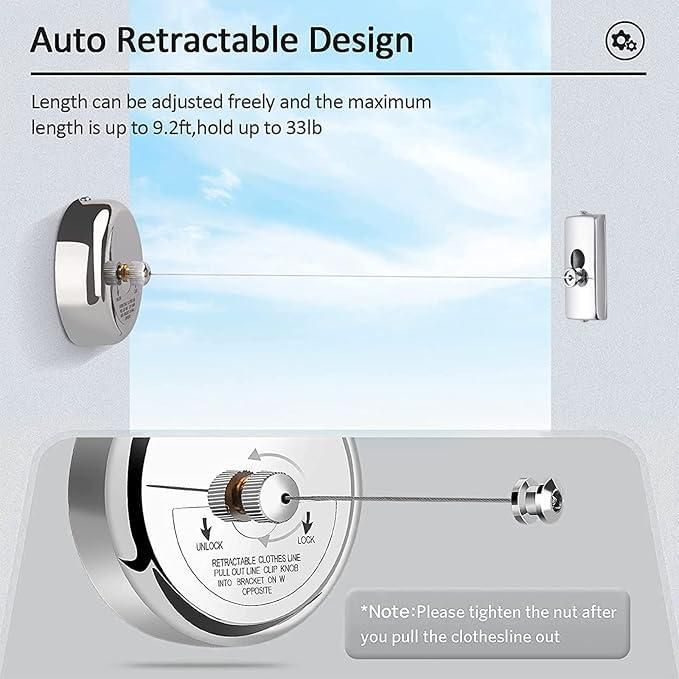 Retractable Stainless Steel Clothesline (with rope string)