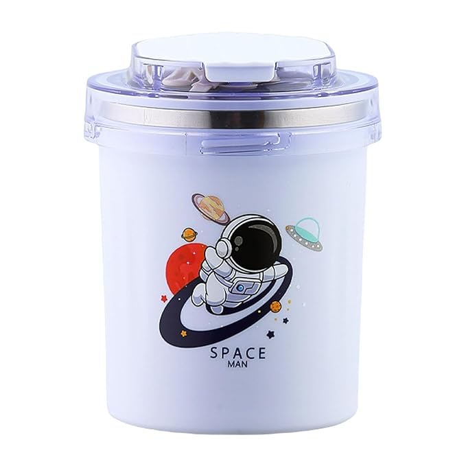 Dinosaur Cartoon Themed 304 Stainless Steel Vacuum Mug with Lid, Spoon and Straw Double Wall Thermal Insulated Traveling Cup for Hot and Cold Milk Coffee Tea Soup (530 ML, 4 color)