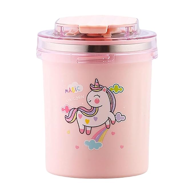 Dinosaur Cartoon Themed 304 Stainless Steel Vacuum Mug with Lid, Spoon and Straw Double Wall Thermal Insulated Traveling Cup for Hot and Cold Milk Coffee Tea Soup (530 ML, 4 color)