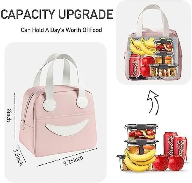 Insulated Lunch Bag for Men Women Large Tiffin Carry Bag Smiley Design Lunch Box Organizer for Office, School, College, Picnic, Outdoor.