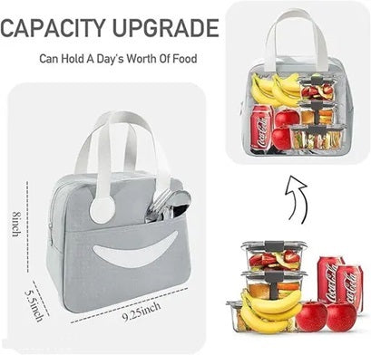 Insulated Lunch Bag for Men Women Large Tiffin Carry Bag Smiley Design Lunch Box Organizer for Office, School, College, Picnic, Outdoor.