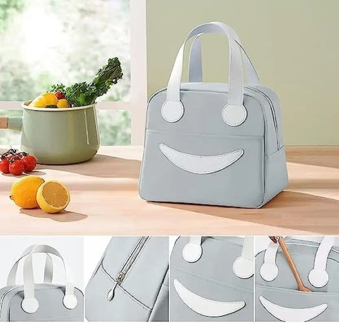 Insulated Lunch Bag for Men Women Large Tiffin Carry Bag Smiley Design Lunch Box Organizer for Office, School, College, Picnic, Outdoor.