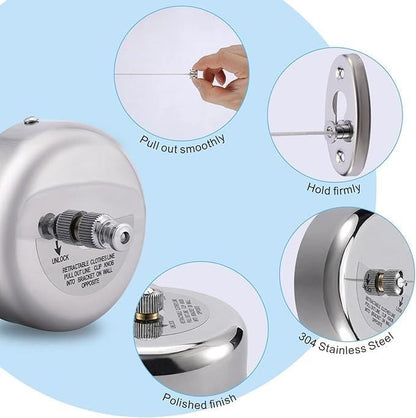 Retractable Stainless Steel Clothesline (with rope string)