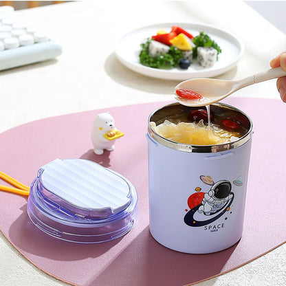 Dinosaur Cartoon Themed 304 Stainless Steel Vacuum Mug with Lid, Spoon and Straw Double Wall Thermal Insulated Traveling Cup for Hot and Cold Milk Coffee Tea Soup (530 ML, 4 color)