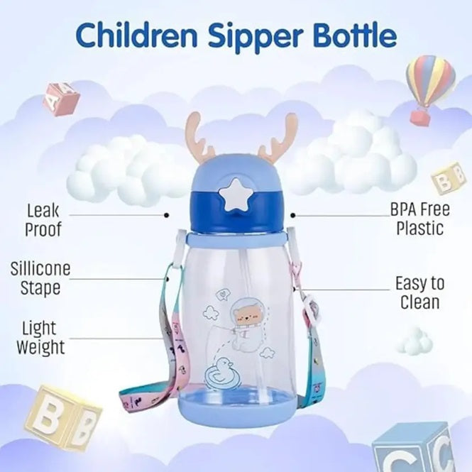 Ear Sipper School Water Bottle for Kids – cartoon animal design water bottle for kids Capacity – (420ML, 4 variants)