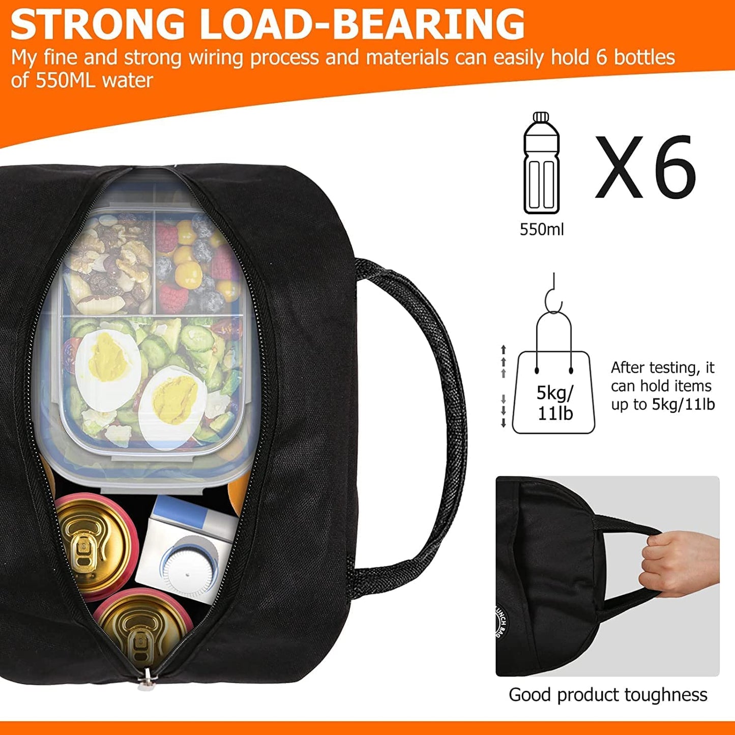Lunch Box Bag, Lunch Bag with Insulated Material for Women, Man, Office, School, College, Beach, Picnic, Fishing, Hiking Travel, Cooler Tote Bag (5 Color options)